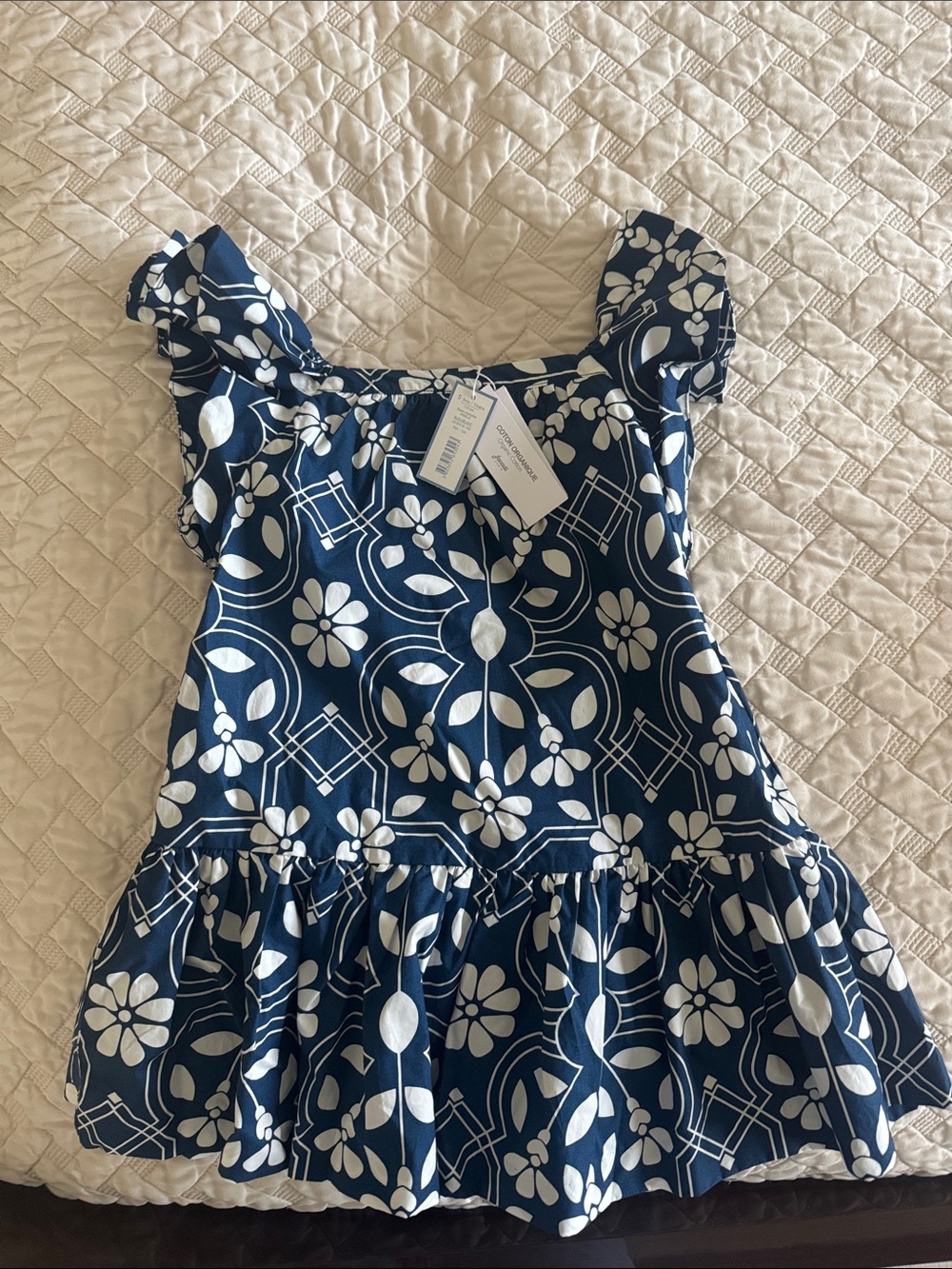 Jacadi Navy and White Floral Ruffle-Sleeve Dress